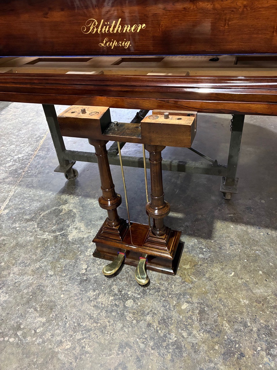 Bluthner grand piano polished pedals after restoration
